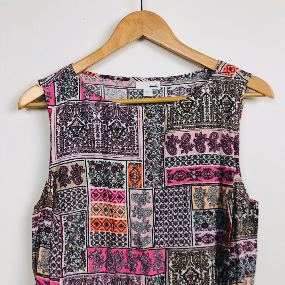 J Jill Women's Printed Scoop Neck Tank Top Shirt 100% Rayon Size Large PETITE - Picture 2 of 5